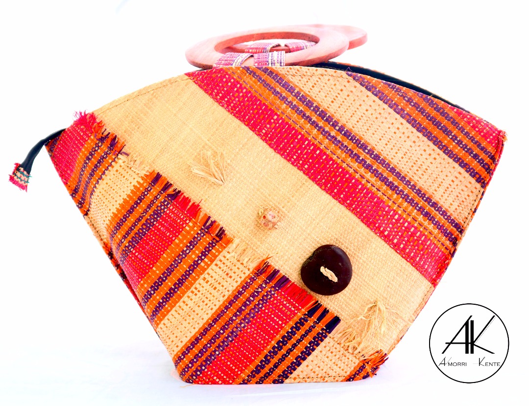 Orange brown stripes handbag - Amorri Kente